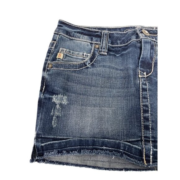 Decree Women's Misses Mini Skirt Blue Denim Embroidered 5 Pocket Size 3 - Picture 2 of 8